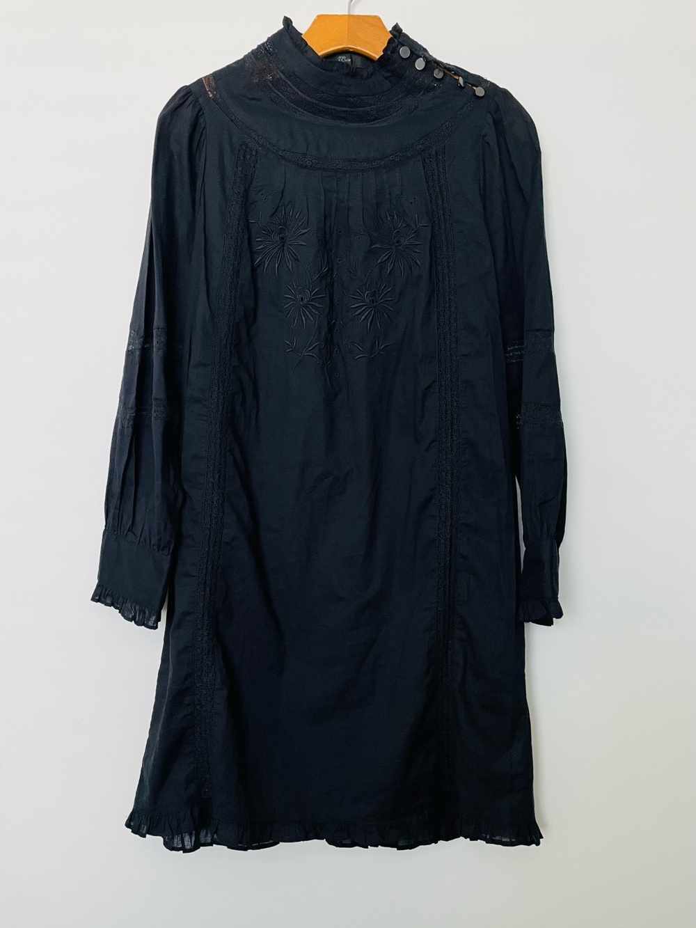 J. Crew Black Embroidered Long Sleeve Dress